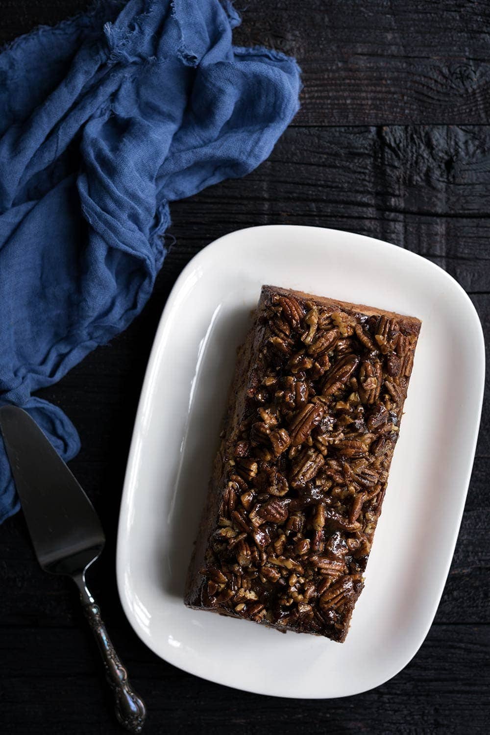 Pecan Pie Baked French Toast bake on a serving platter