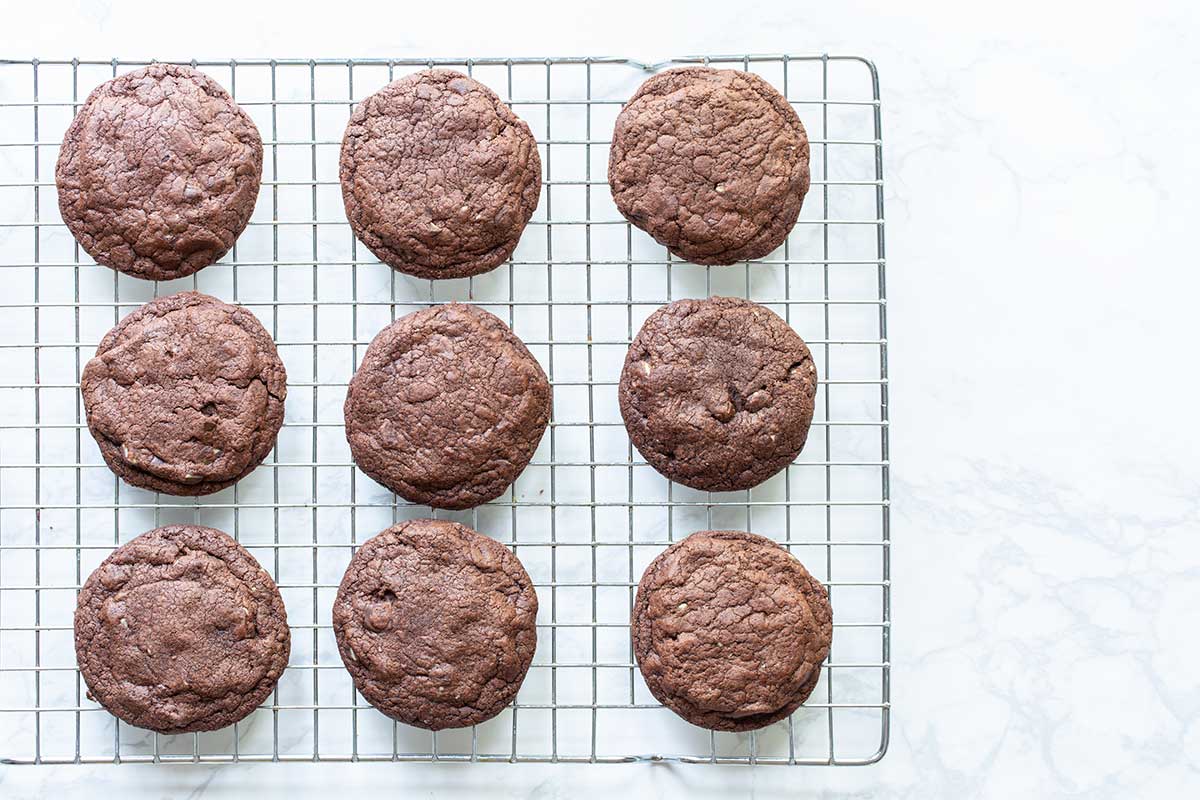 Chocolate Peppermint Cookies on a cooling rack