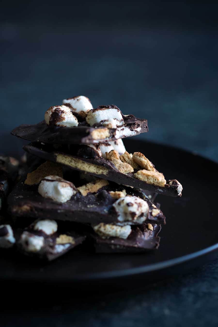 You won’t be able to resist this decadent chocolate S’Mores Bark made with bittersweet chocolate, broiled marshmallows, and graham crackers. Only three ingredients!