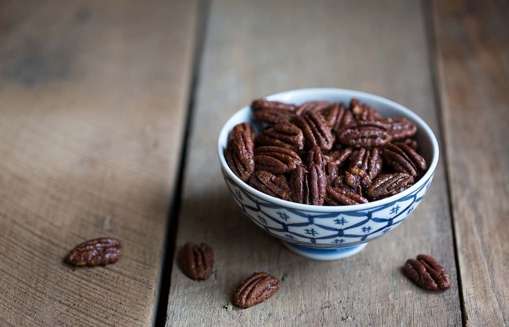 Candied nuts in a bowl.