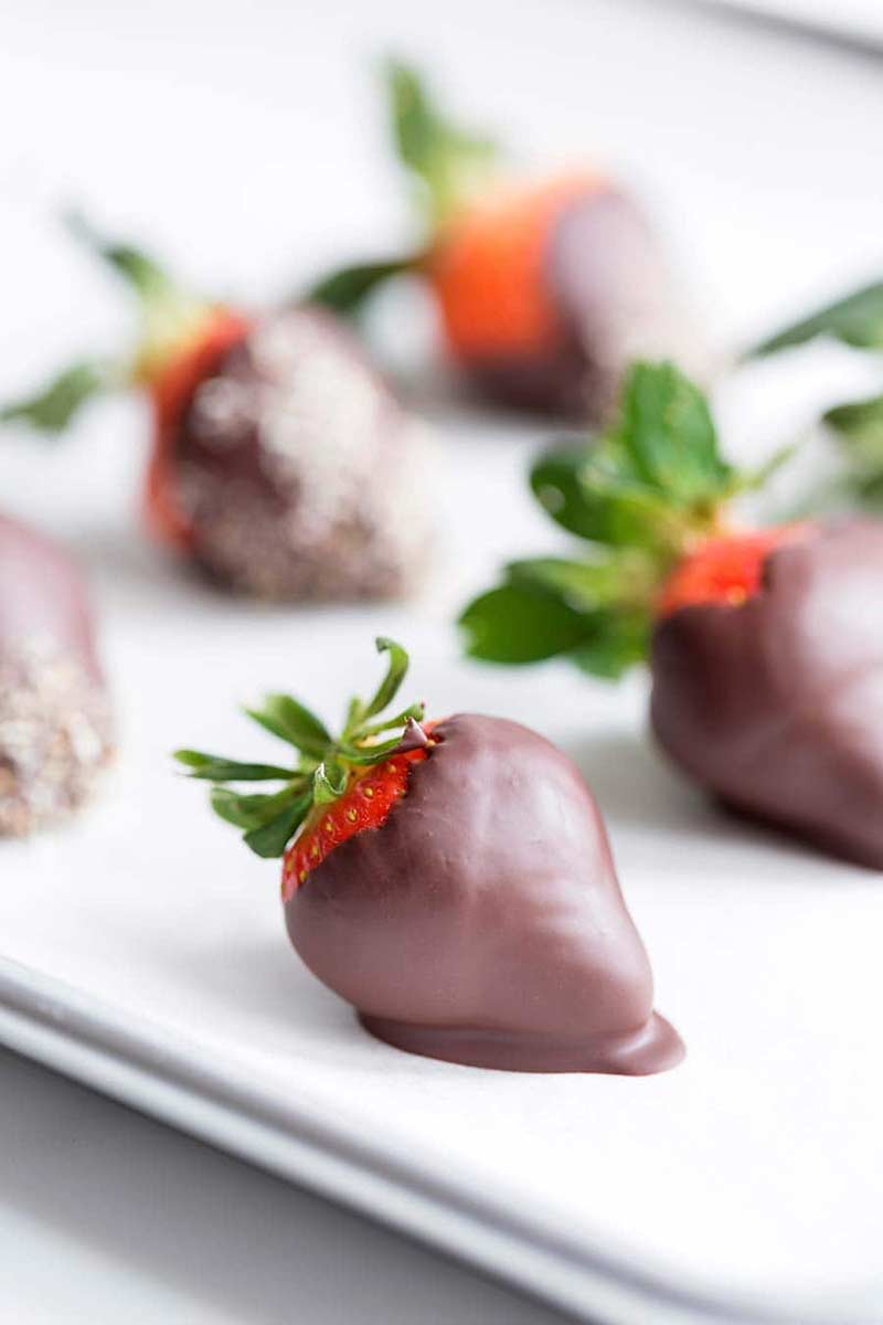A photo of chocolate dipped strawberries