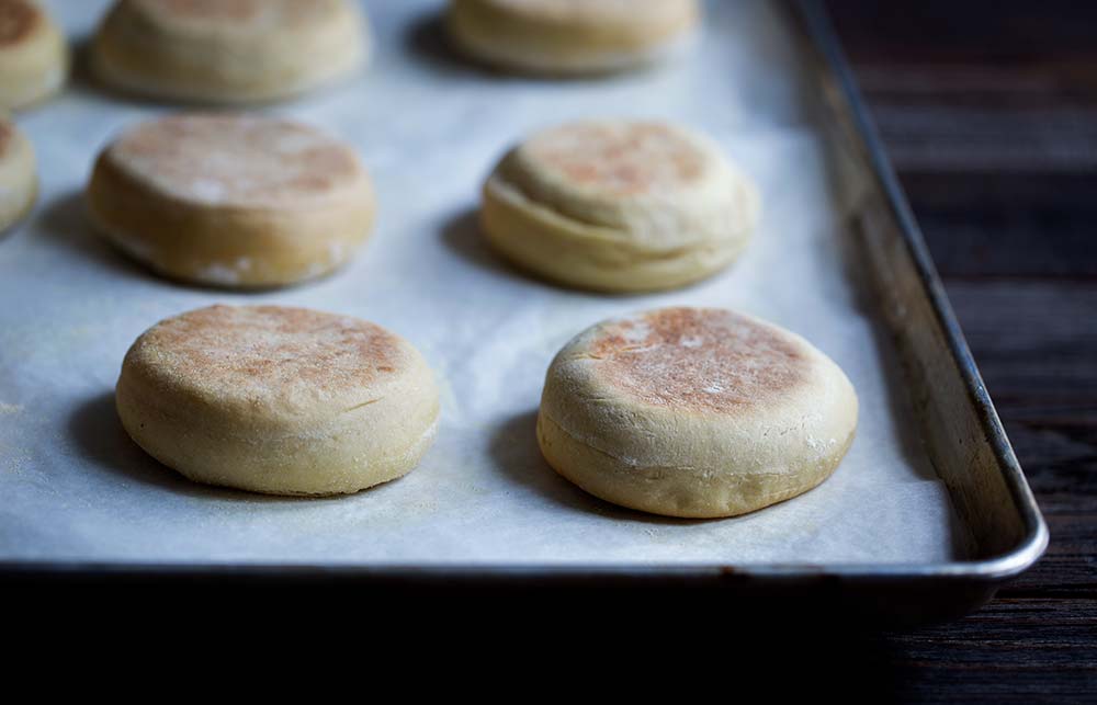 A photo of freshly baked english muffins.