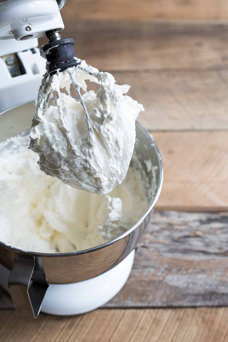 Italian or Swiss Meringue buttercream thickens back up once all of the butter is added, as shown in this photo.