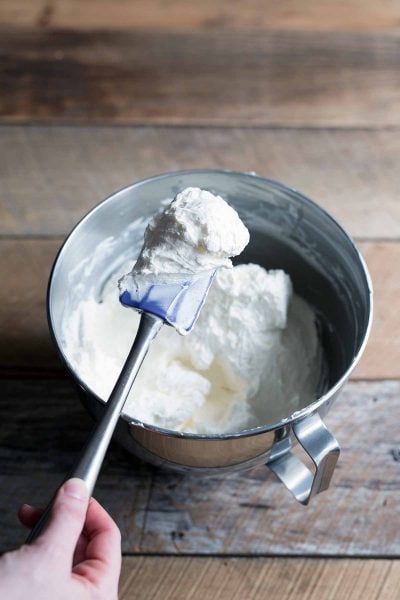 A photo of buttercream frosting on a spatula.