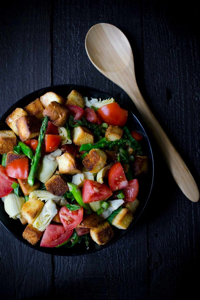 A photo of panzanella salad