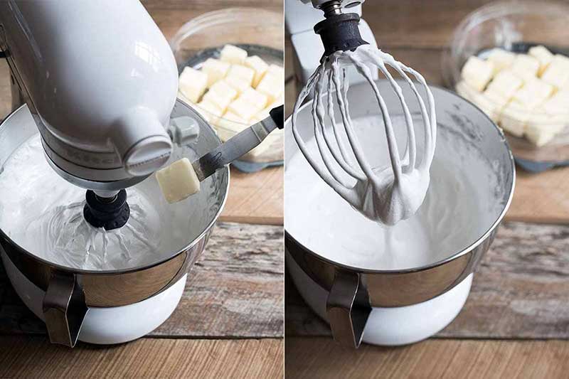 Adding butter to buttercream in a stand mixer