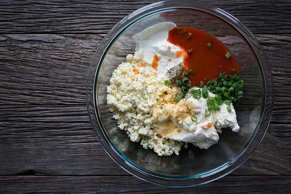 Ingredients for Frank's buffalo chicken dip recipe