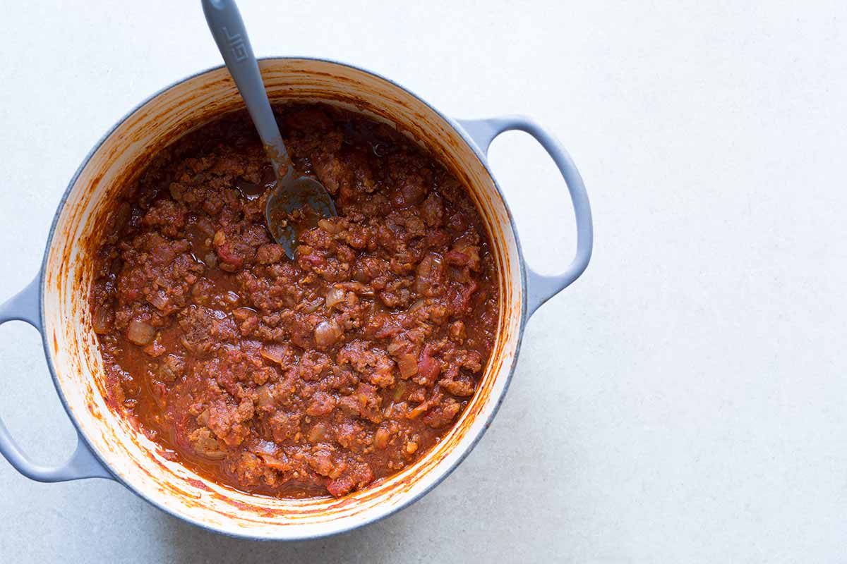 A photo of bolognese sauce.