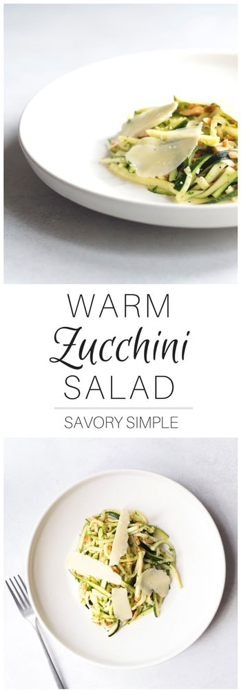This warm zucchini salad is bursting with bright flavors and textures: barely cooked zucchini tossed with toasted almonds, fresh parsley, and shaved gruyere, tossed with a fruity olive oil and fresh squeezed lemon juice. This zucchini recipe is all about simple ingredients that produce spectacular results. It’s the perfect spring salad.