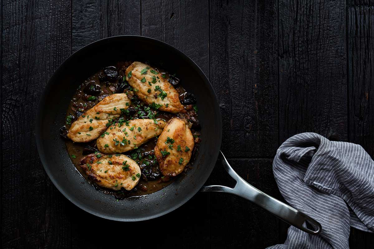 A photo of the finished chicken marsala recipe.