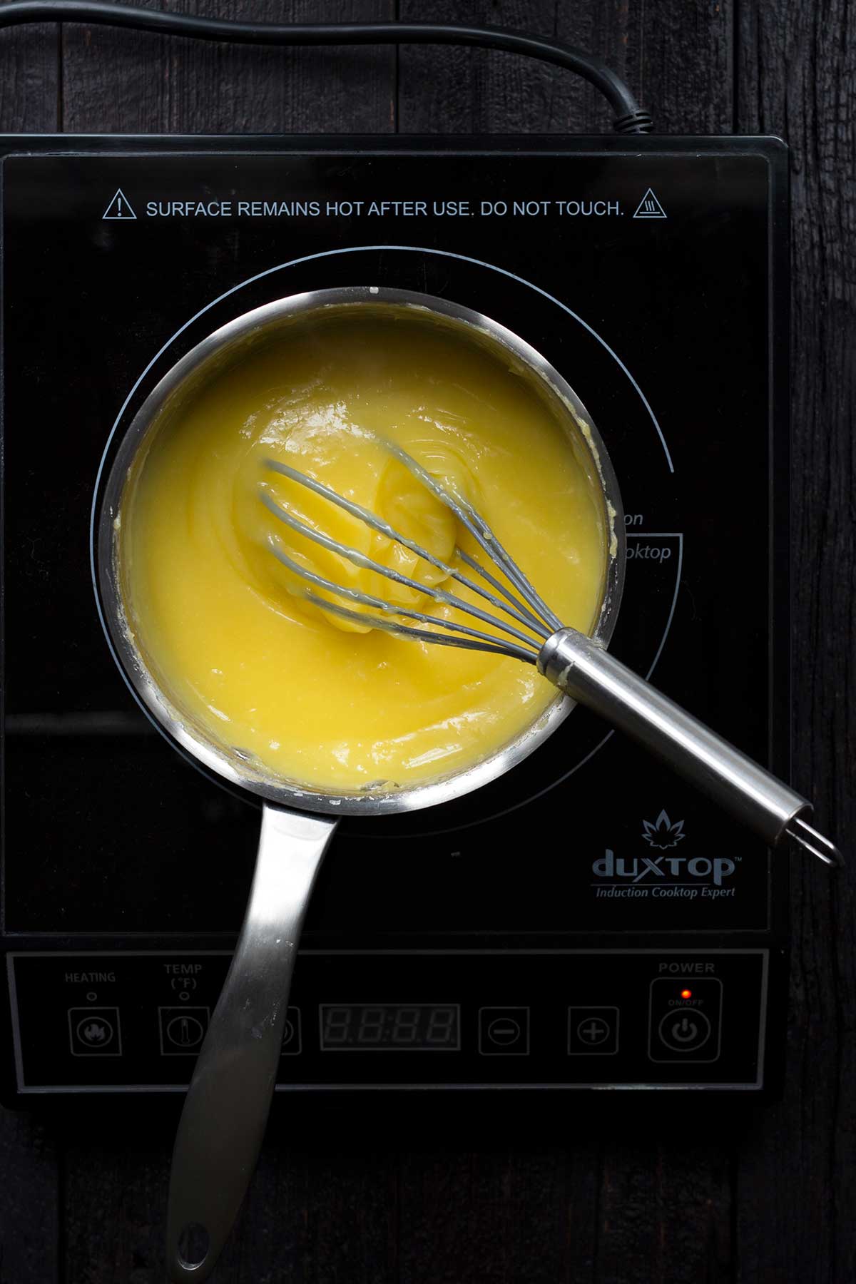 A close up shot of the finished homemade lemon curd.