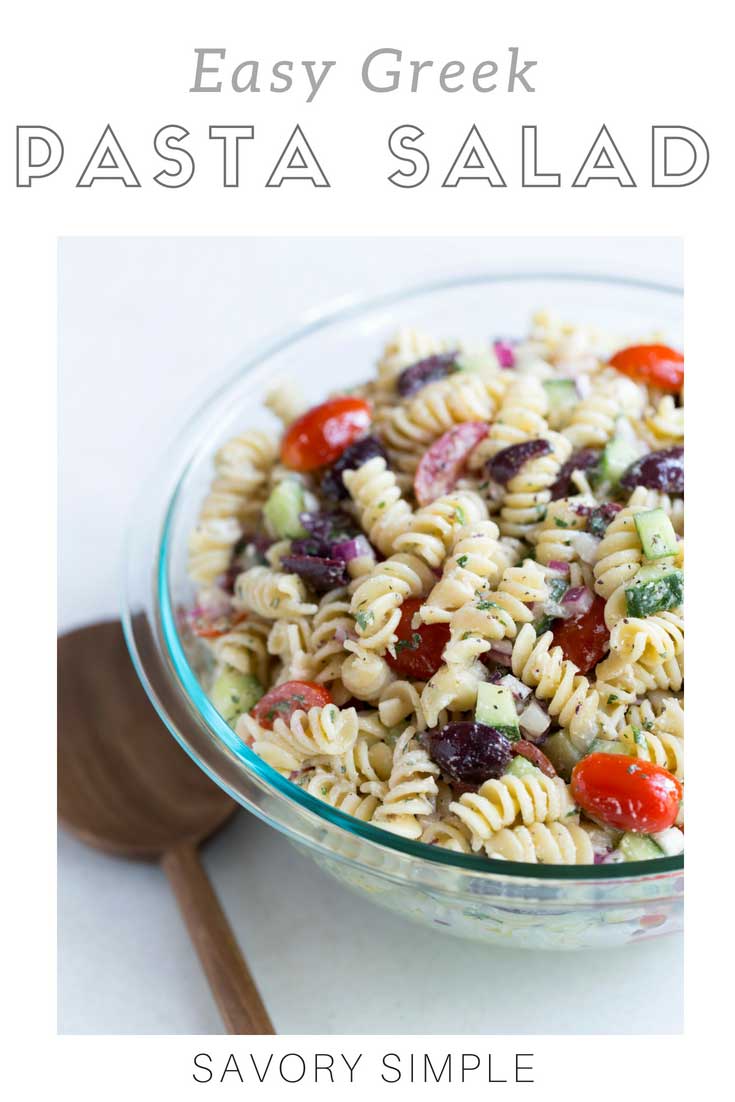 Greek Pasta salad is a fast and easy side dish that’s perfect for summer barbecues and potlucks! Salty feta cheese and Kalamata olives balance sweet tomatoes, while cucumbers add a crunchy texture. This greek pasta salad recipe will soon become a staple recipe in your kitchen arsenal