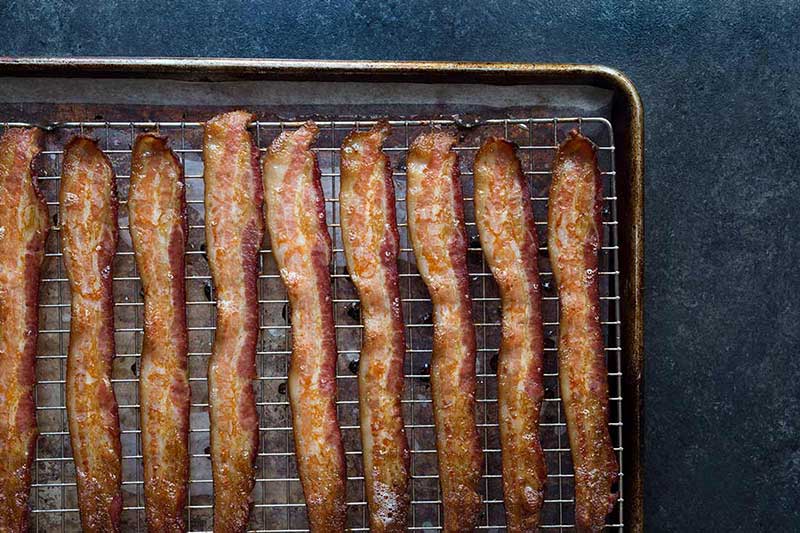 Oven-baked bacon just out of the oven.