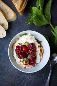 Macerated Cherries Recipe with Ricotta, Mint, and Almonds