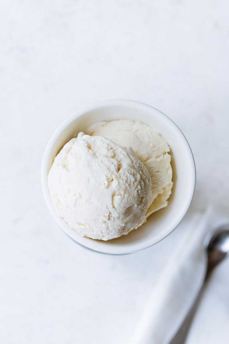 No-churn homemade vanilla ice cream recipe in a bowl