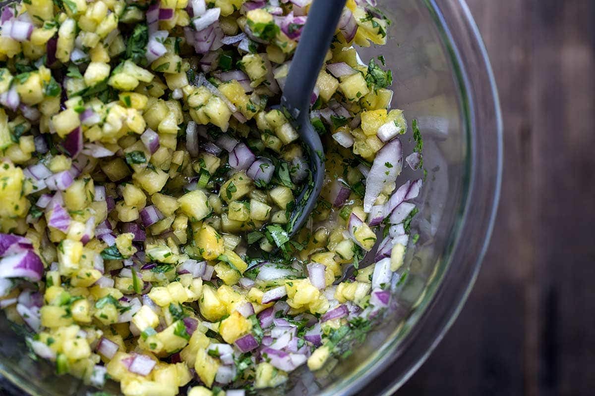 Macro shot of pineapple salsa