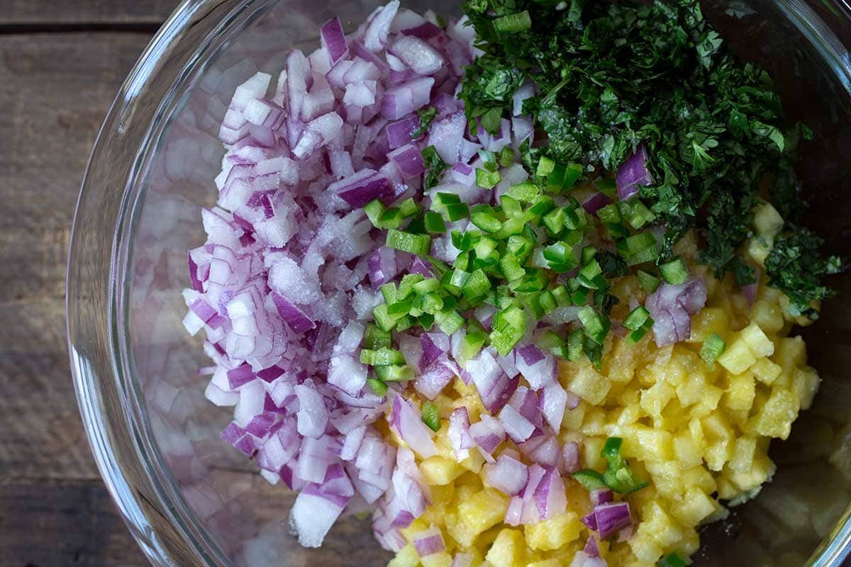 Ingredients for Pineapple Salsa in a bowl