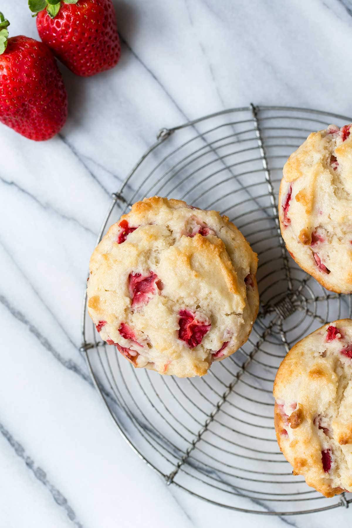 Close up of jumbo strawberry muffins