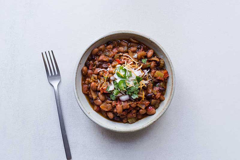 Homemade meatless chili with beans in a bowl