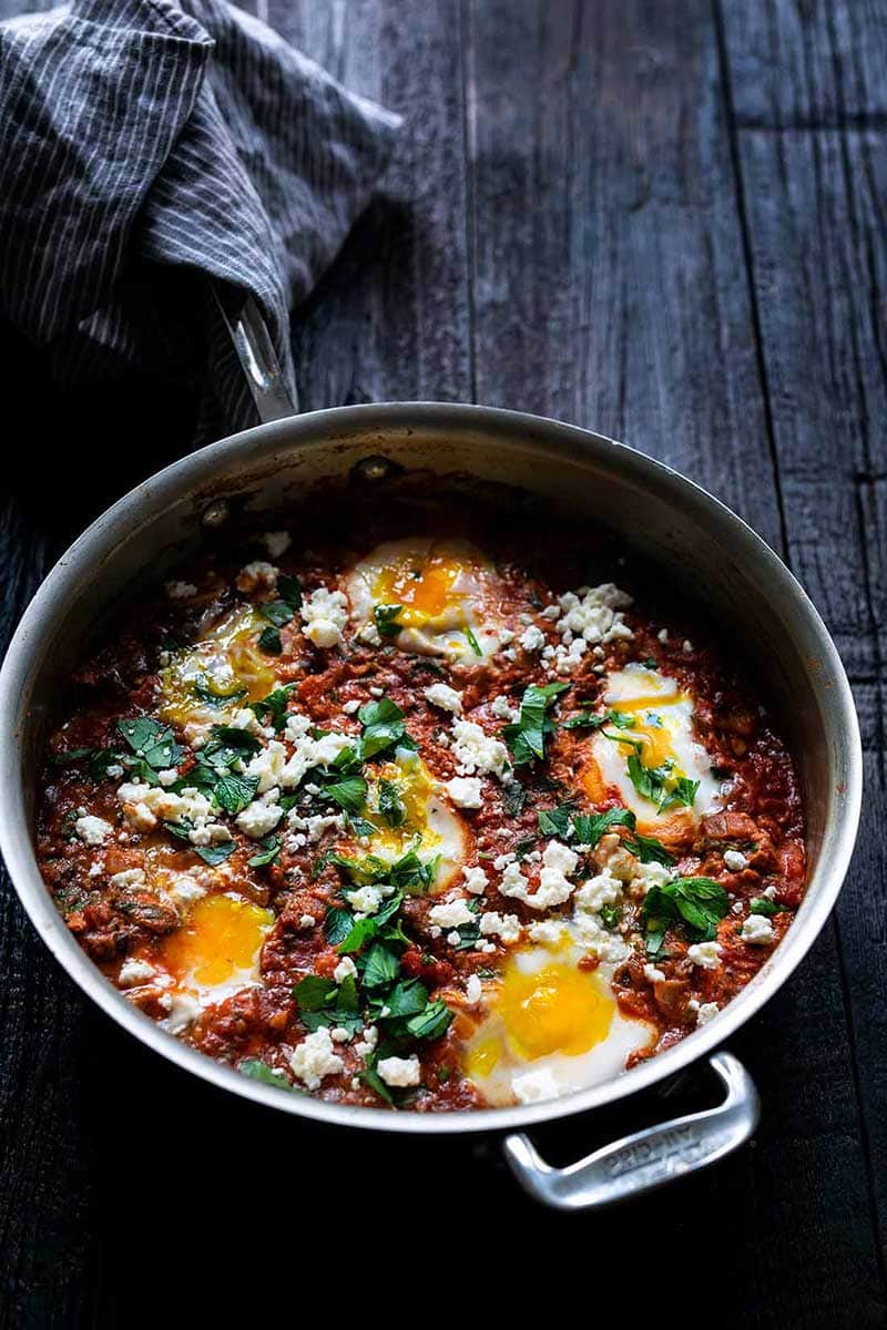 Finished shakshuka recipe close-up