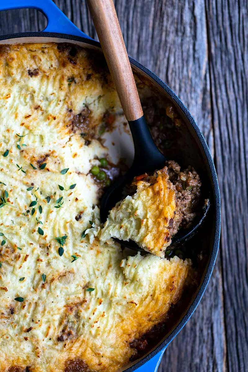 Shepherd's pie with a scoop removed