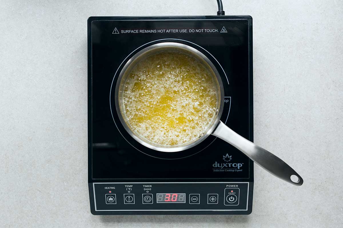 Clarified butter tutorial with the butter boiling