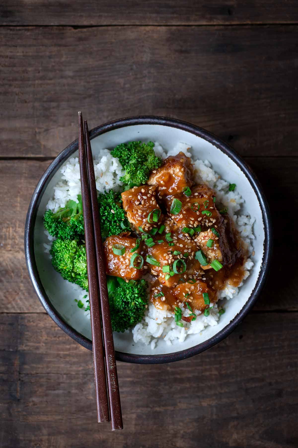 General Tso’s Tofu with chopsticks