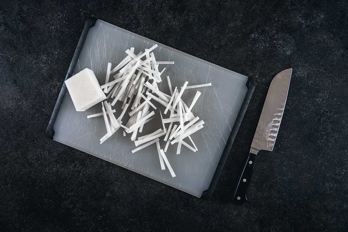 Daikon radish cut into small strips