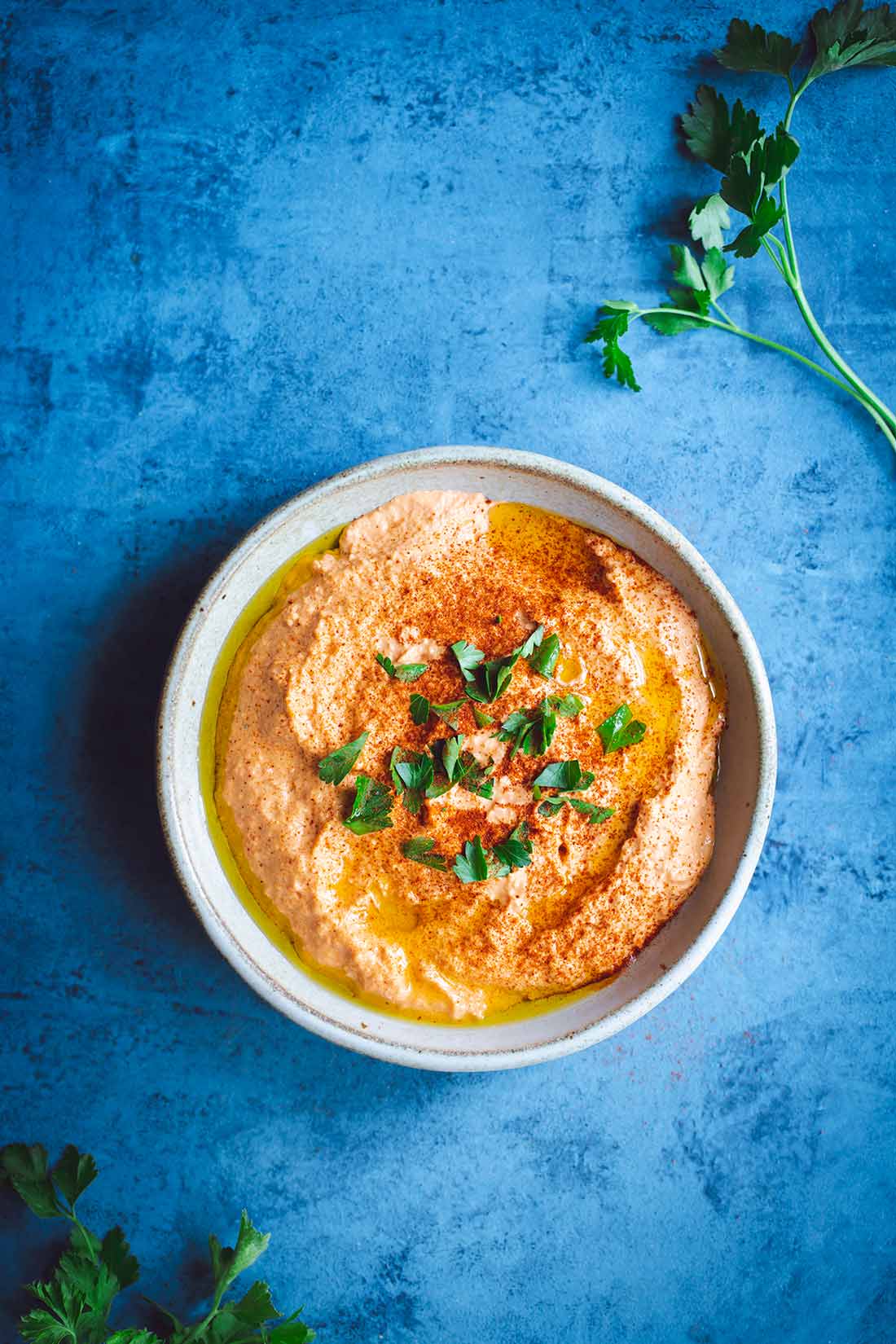 Roasted Red Pepper Hummus in a bowl