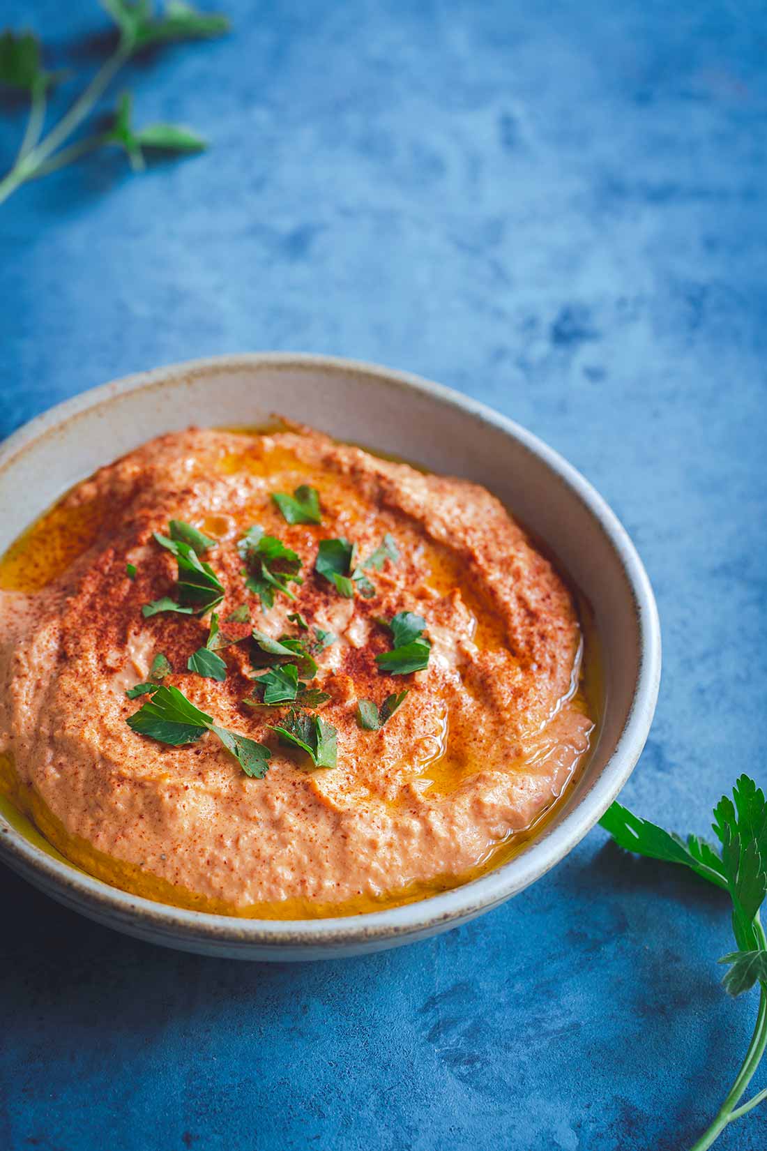 Roasted Red Pepper Hummus close up