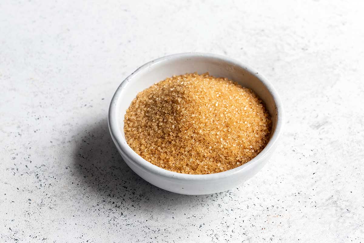 Raw turbinado sugar in a bowl
