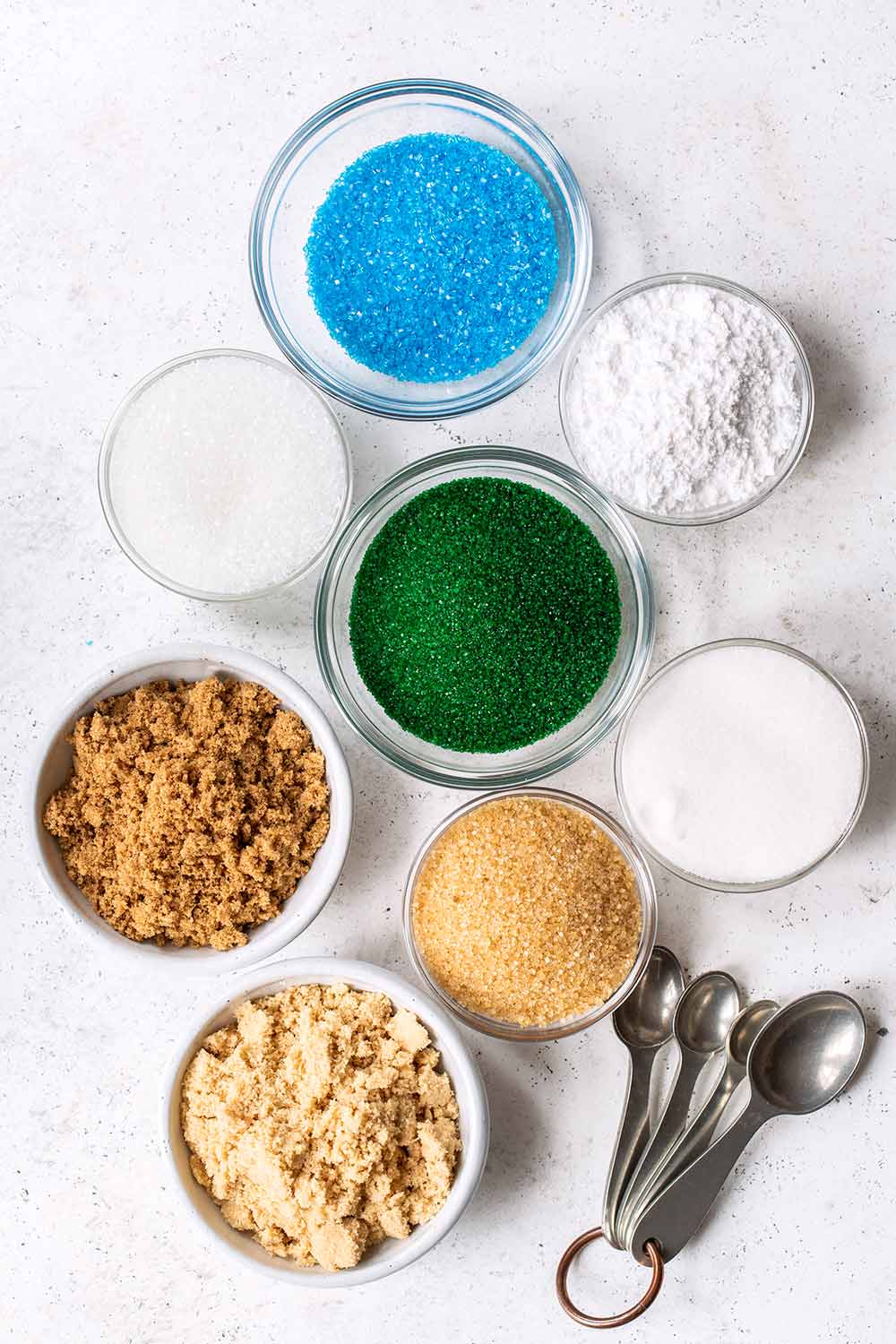 Different types of sugars in individual bowls