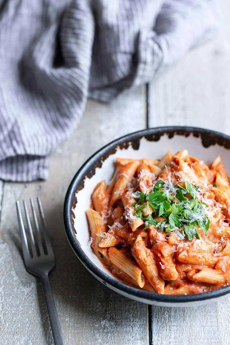 Penne Alla Vodka recipe in a bowl close up