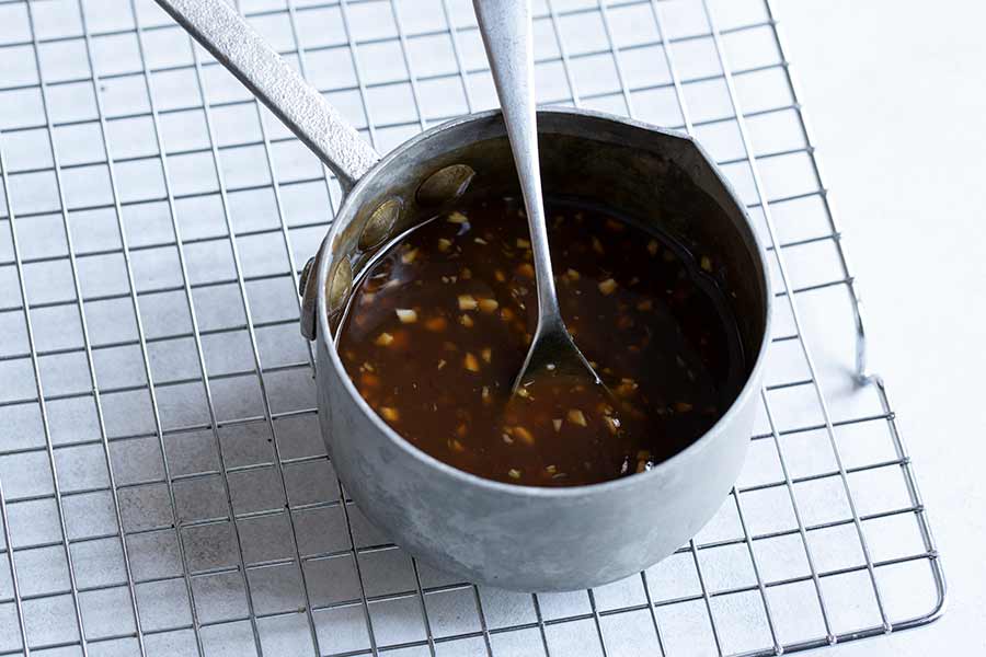 honey garlic sauce in a saucepan
