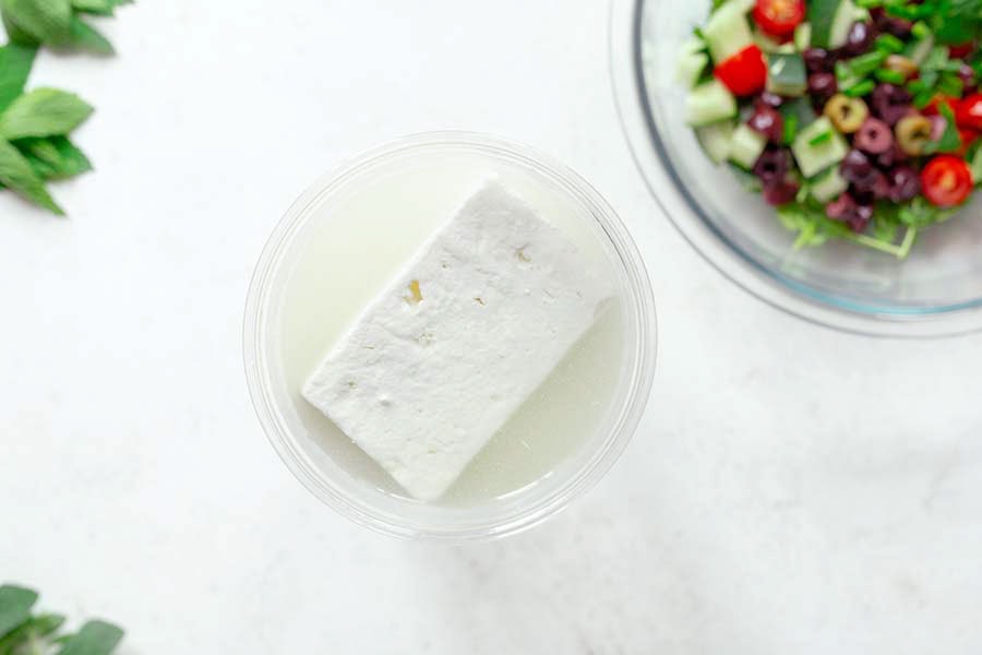 Block of good quality feta cheese in brine