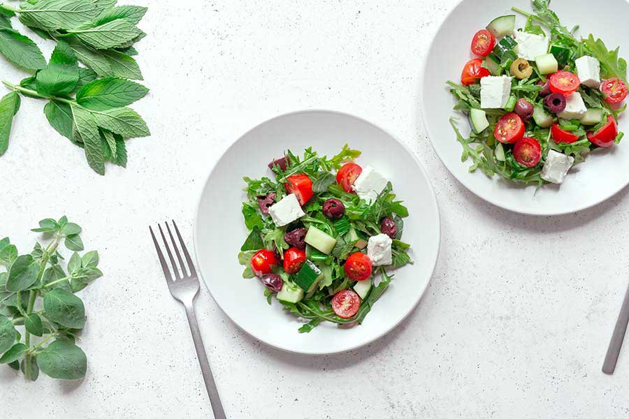 Finished Greek salad recipe on a plate