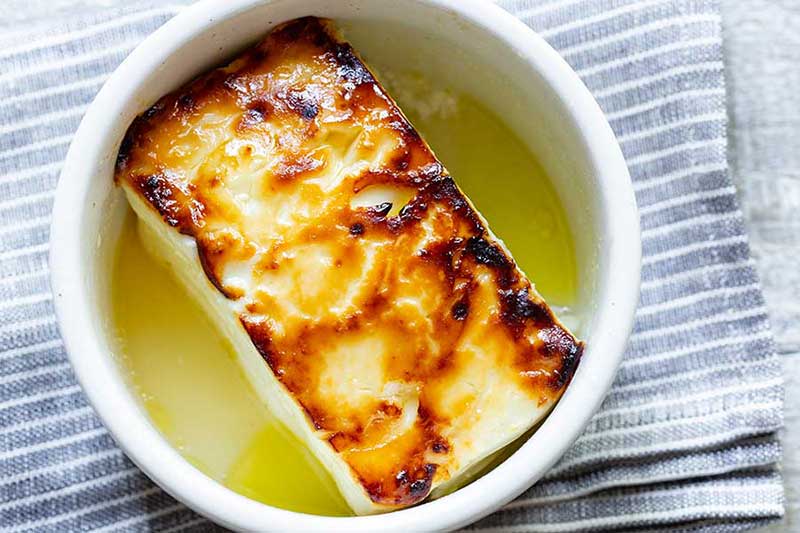 Baked feta right out of the oven