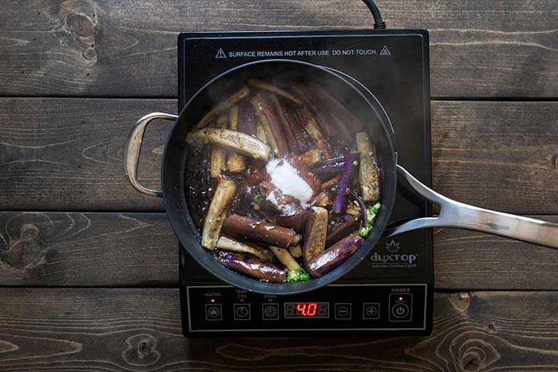 Adding liquid ingredients to the skillet