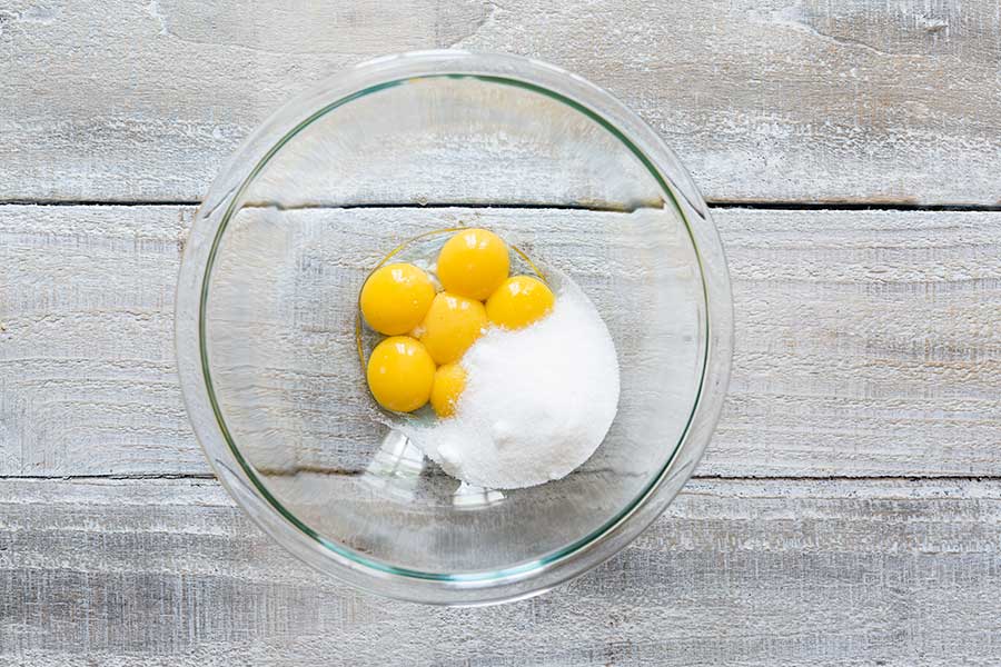Egg yolks and sugar in a large bowl
