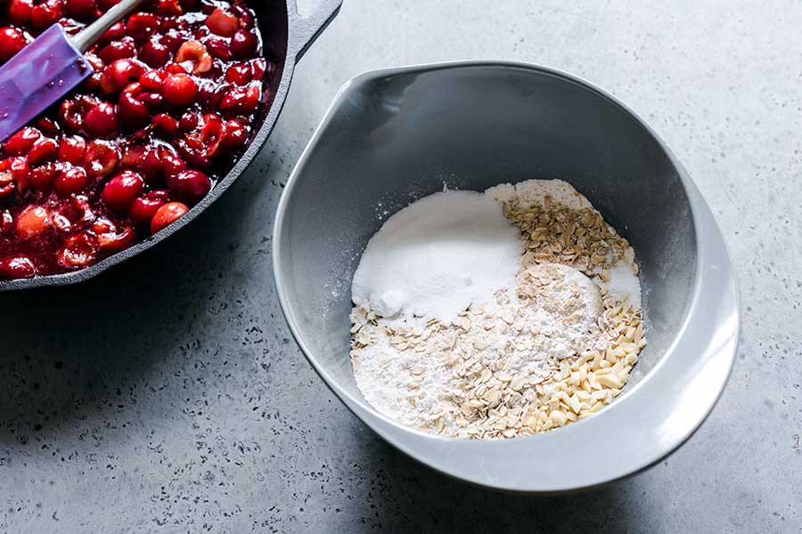 Crumb topping ingredients in a bowl