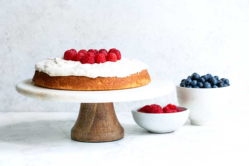 Raspberries topping the center of the 4th of July cake