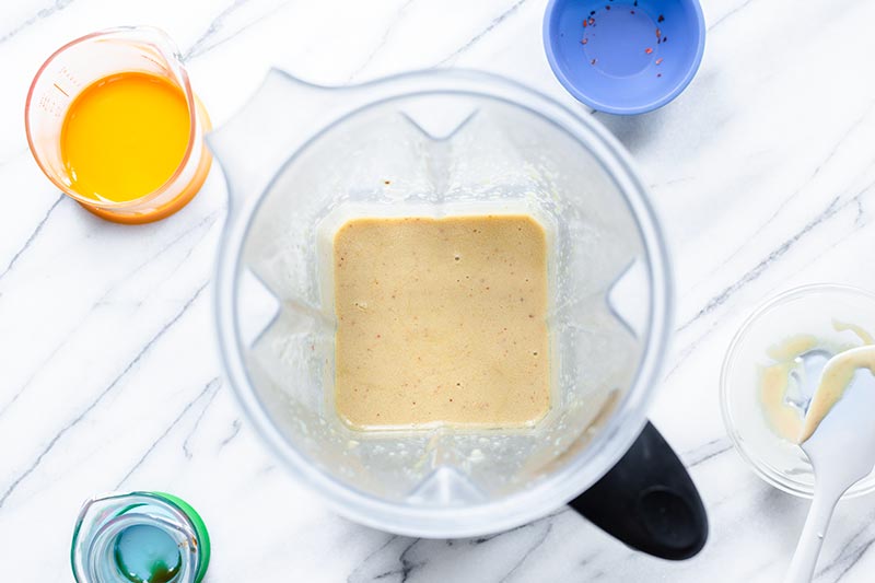 Pureed ingredients in a blender