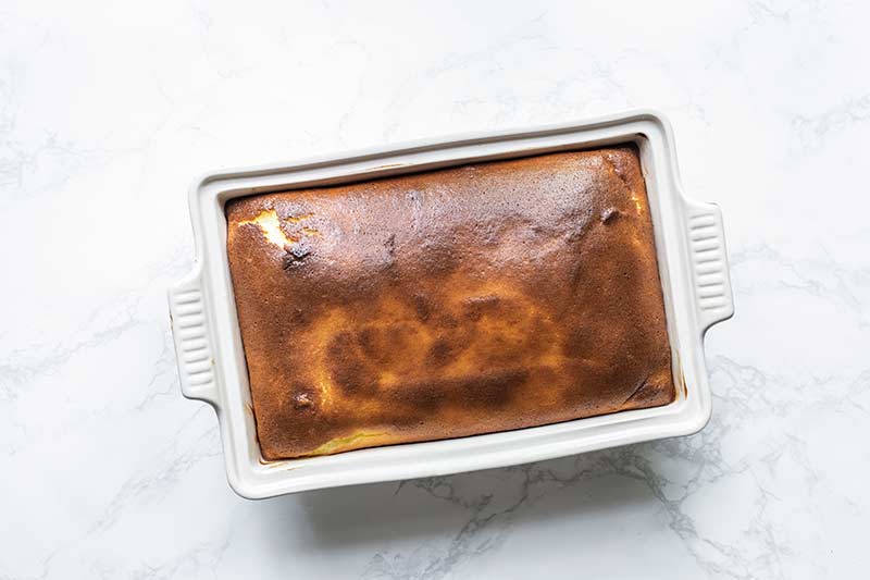 blintz souffle just out of the oven, with an even golden brown top