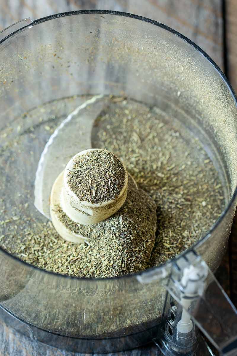 Spices in a food processor after pulsing