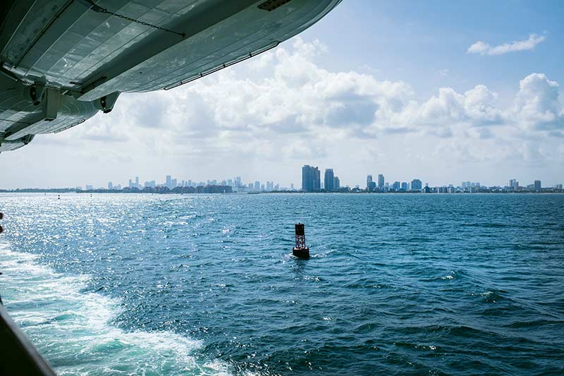 A view of the Miami port from a Carnival ship balcony