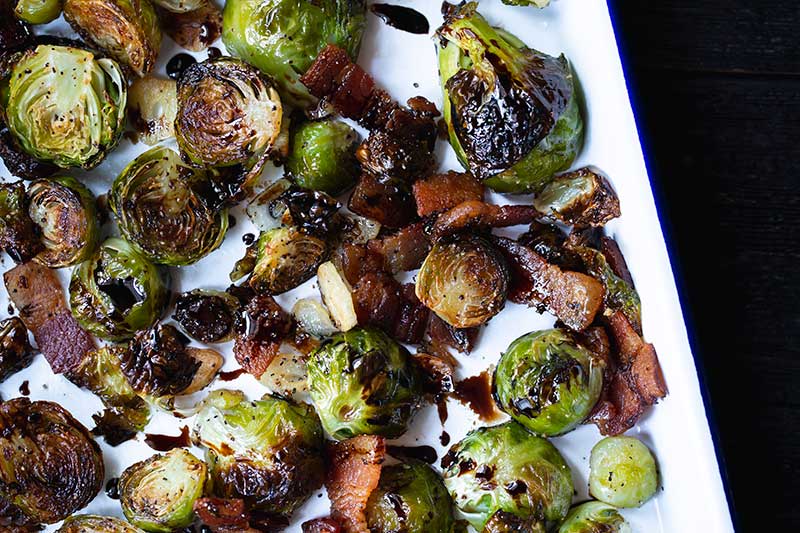 balsamic reduction drizzled over roasted brussels and bacon.