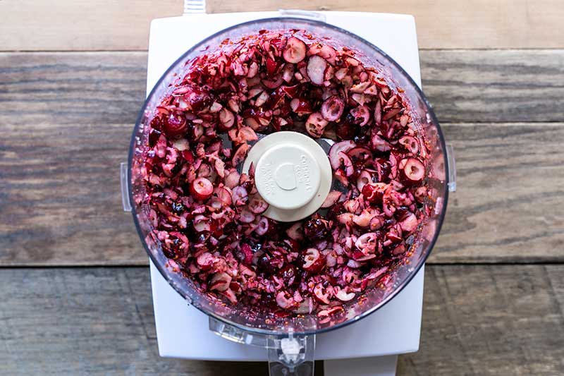 coarsely chopped cranberries in a food processor
