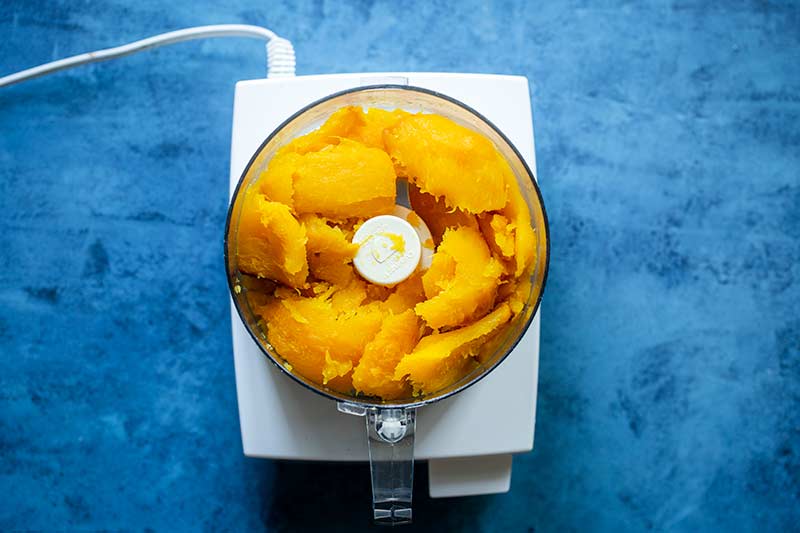 roasted pumpkin in a food processor