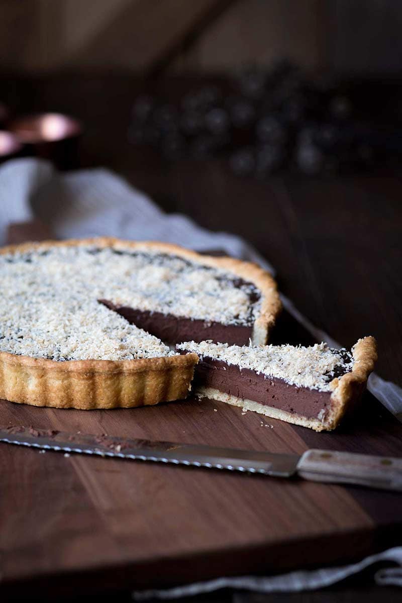 A slice of chocolate tart