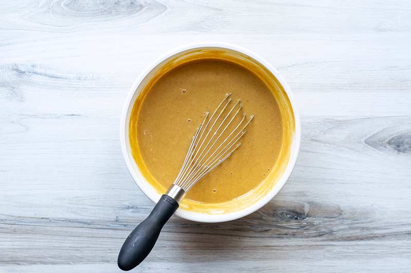 Fully mixed pumpkin pie filling.
